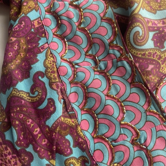 Plenty By Tracy Reese Beaded Silk Long Bell Sleeve Tie Back Blouse Top Size 4 - Picture 11 of 13